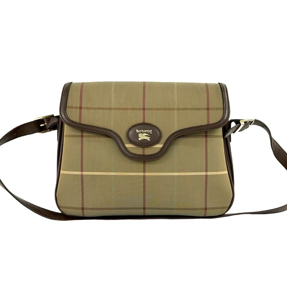 Burberrys Shadow Horse Logo Nova Check Pattern Canvas Leather Shoulder Bag, K...